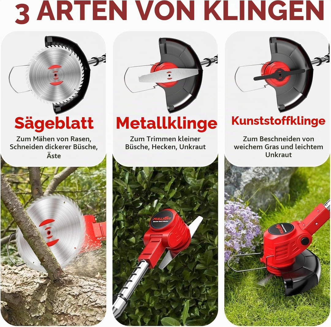 Rasentrimmer mit 2X 2000mAh Akku,48V Rasenkantenschneider mit 3 Arten von Schneidklingen,Freischneid