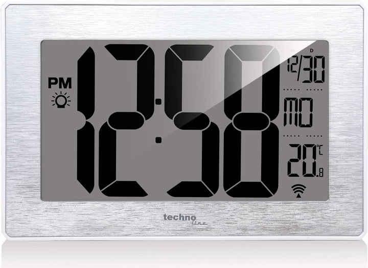 Technoline kleine WS8019 und moderne Wanduhr, Funk, gebürstete Silber-Optik, Grösse: 212 x 140 x 32