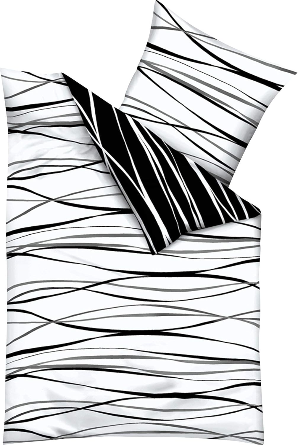 Kaeppel Wendebettwäsche Mako-Satin schwarz-weiss Grösse 135x200 cm (80x80 cm) 135x200 cm + 80x80 cm,