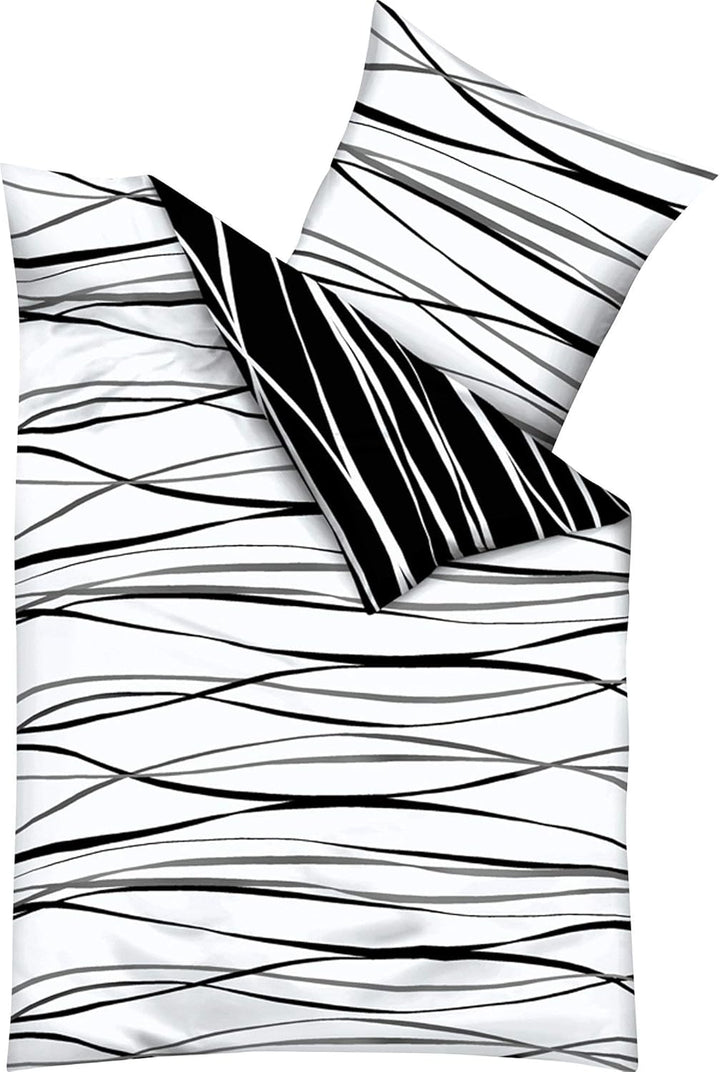 Kaeppel Wendebettwäsche Mako-Satin schwarz-weiss Grösse 135x200 cm (80x80 cm) 135x200 cm + 80x80 cm,