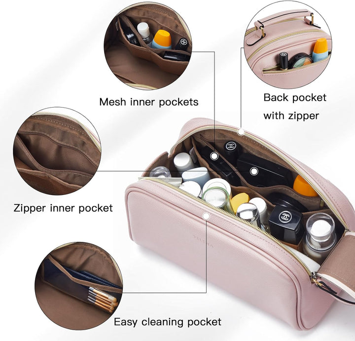 Telena Kulturbeutel für Damen und Herren aus PU-Leder, Kulturtasche zum aufhängen, Reise-Kosmetiktas