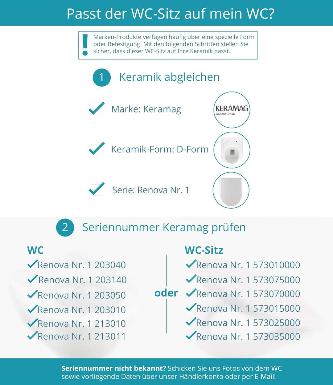 Calmwaters® Antibakterieller WC Sitz für Keramag Renova Nr. 1, Toilettensitz mit Absenkautomatik, Du
