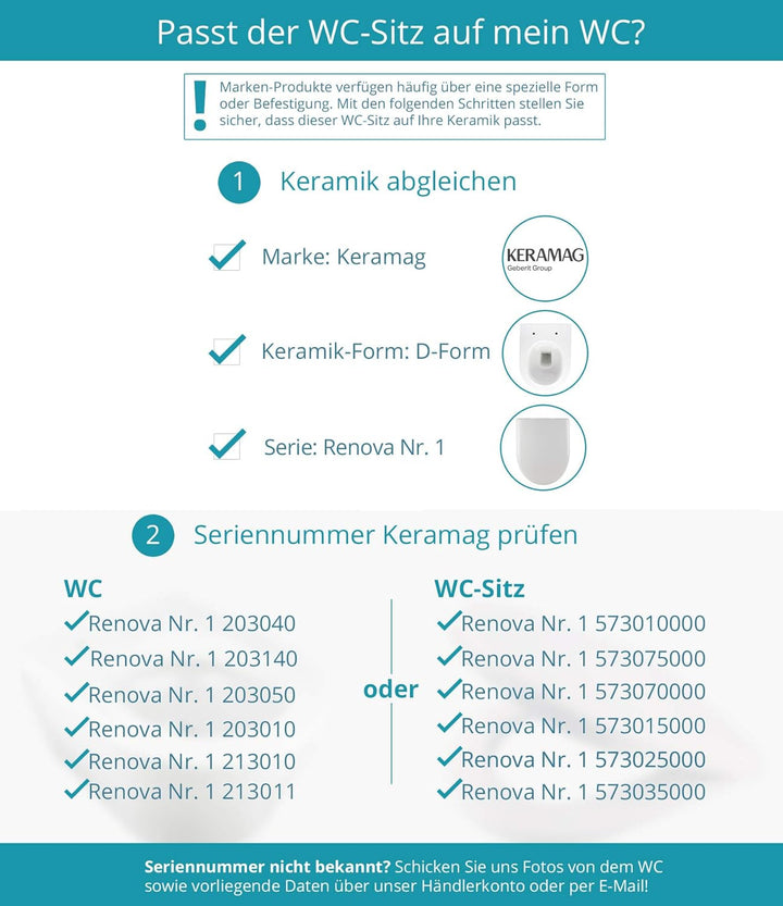 Calmwaters® Antibakterieller WC Sitz für Keramag Renova Nr. 1, Toilettensitz mit Absenkautomatik, Du