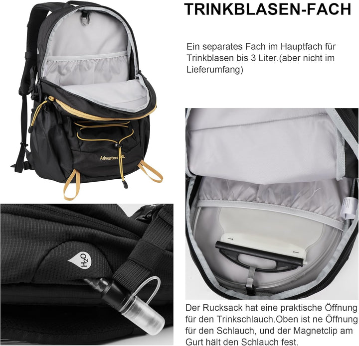 Mountaintop 25L/30L Wanderrucksack Daypack Damen Herren für Tageswanderungen, Outdoor, Radtouren 30L