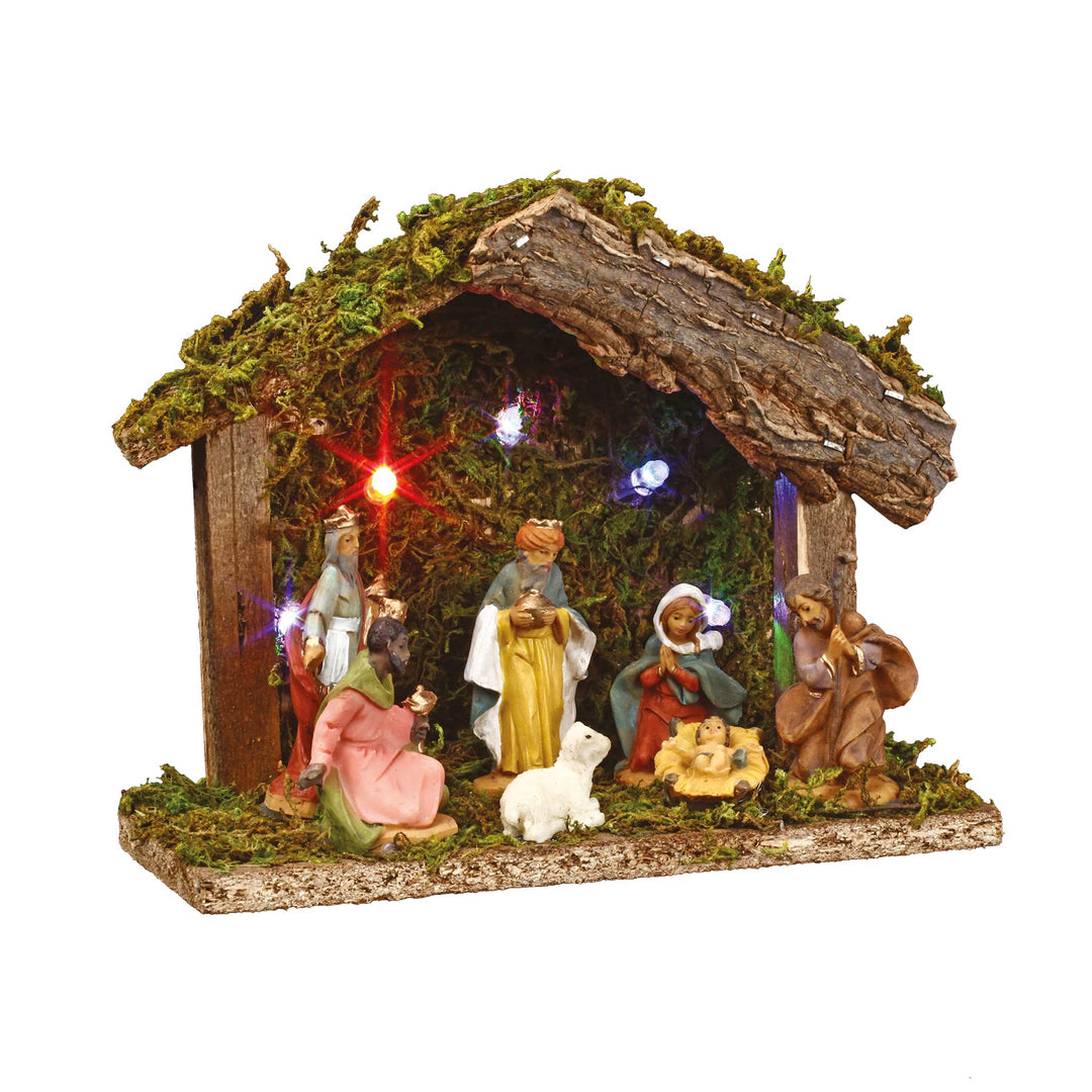 JJA Feeric Chrismas 3-in-1-Weihnachts-Set mit 1 Krippe mit Beleuchtung + 7 Krippenfiguren + 1 LED-Be