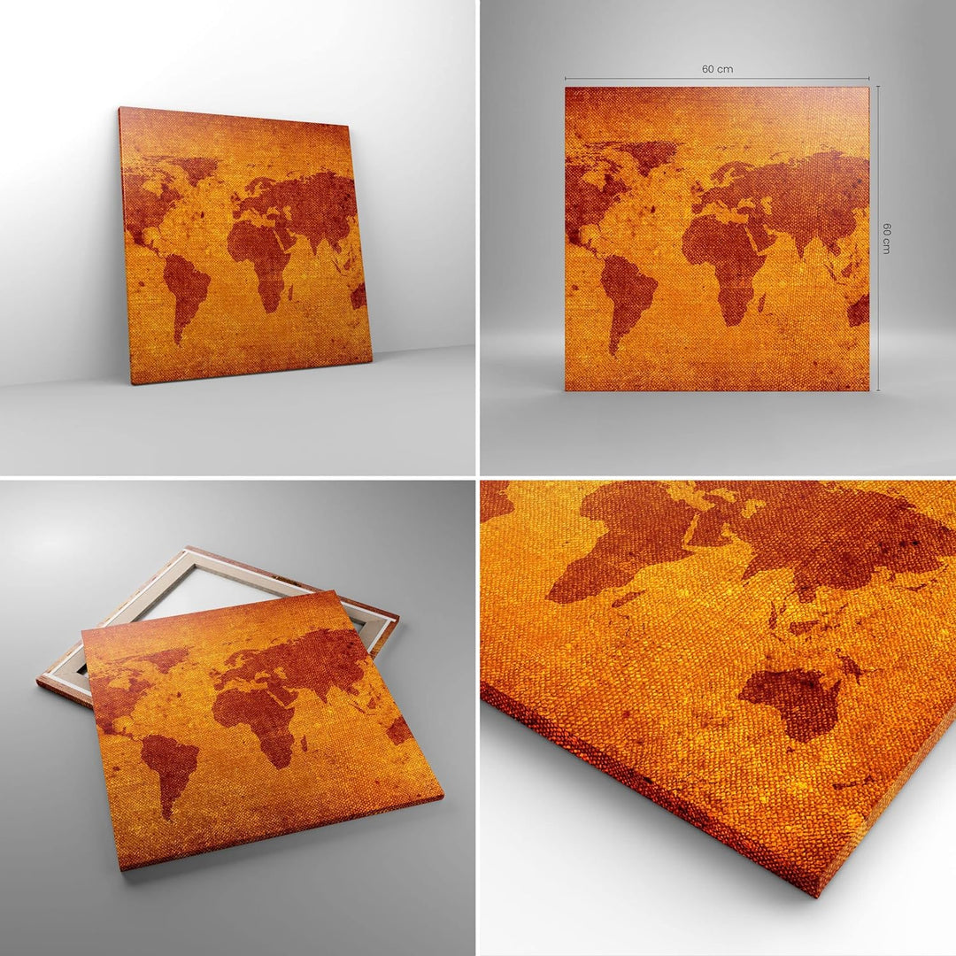 Bilder auf Leinwand Alte Karte Kontinente Reisen Welt Leinwandbild 60x60cm Wandbilder Dekoration Woh