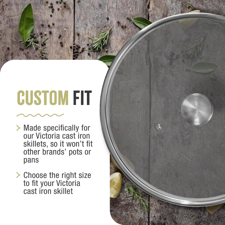 Victoria LID-483 Glass for 12 Inch Cast Iron Skillet, Frying Pan Lid Glasdeckel, Glas, 12 Inch - Rou