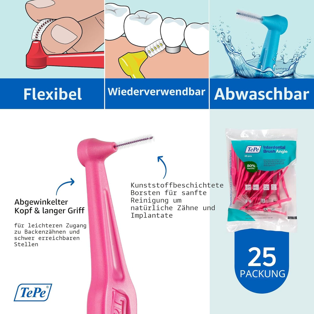 TEPE Interdentalbürsten Angle- 0,4 mm,Rosa, 25 stück Rosa 25 stück (1er Pack), Rosa 25 stück (1er Pa