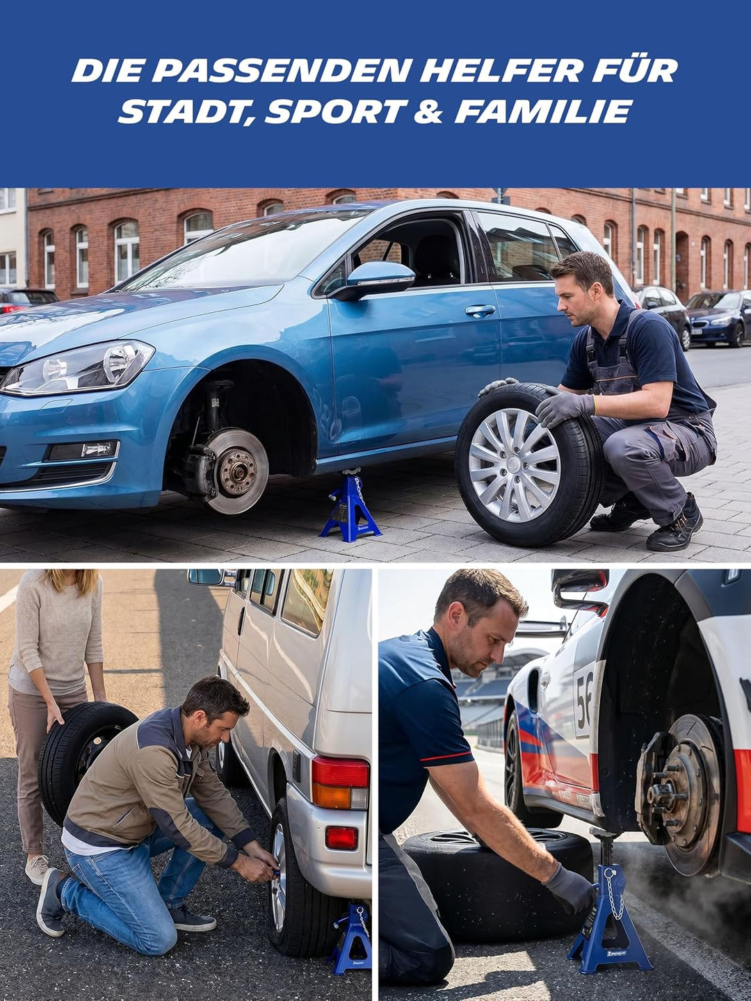 MICHELIN Unterstellbock 2 Tonnen Traglast, 2 Stück Stützböcke, Höhenverstellbar 280 mm bis 428 mm Hu