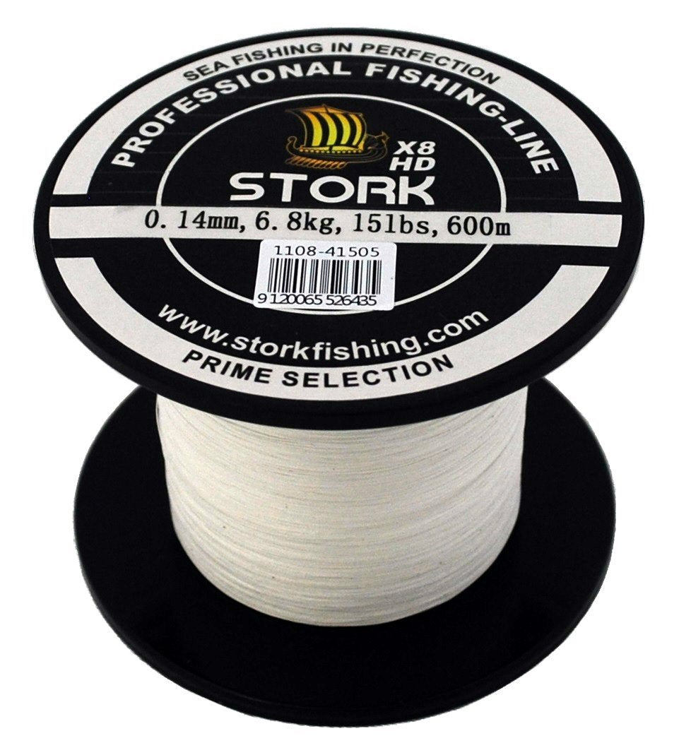 Stork HDx8, 8-Fach geflochtene Premium Angelschnur 600m Weiss 20 lbs / 9.1 kg / 0.18 mm, Weiss 20 lb