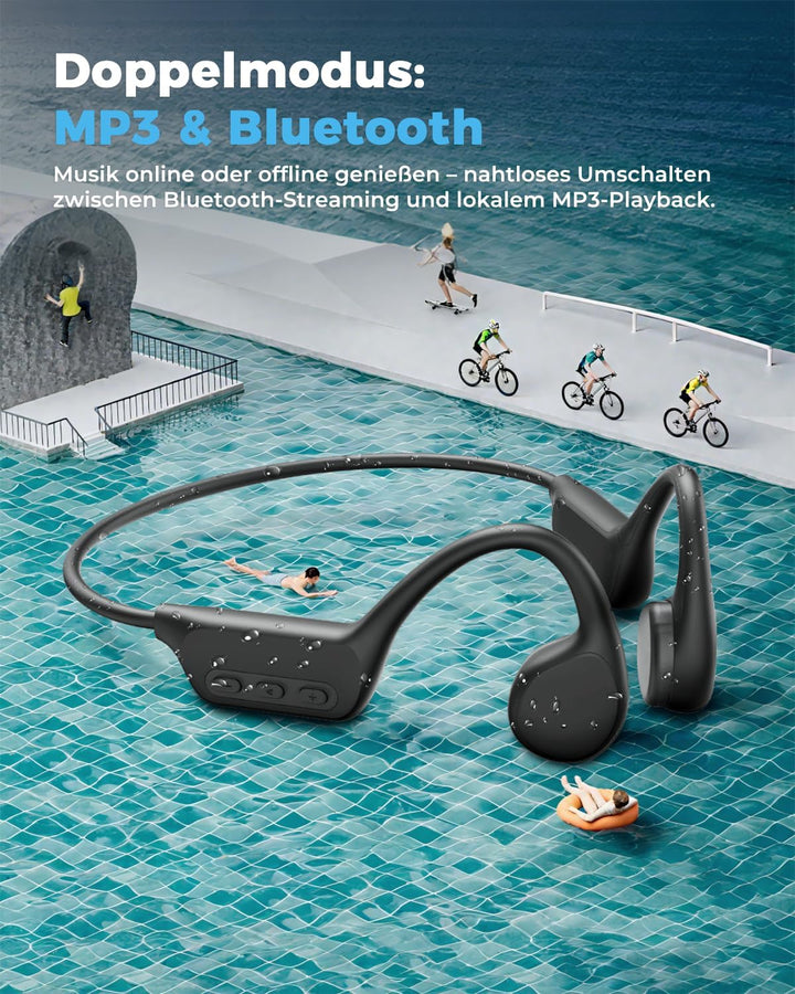 Knochenschall Kopfhörer, Kopfhörer Schwimmen, 32GB MP3 Speicher, Open Ear Kopfhörer Bluetooth 5.4, I