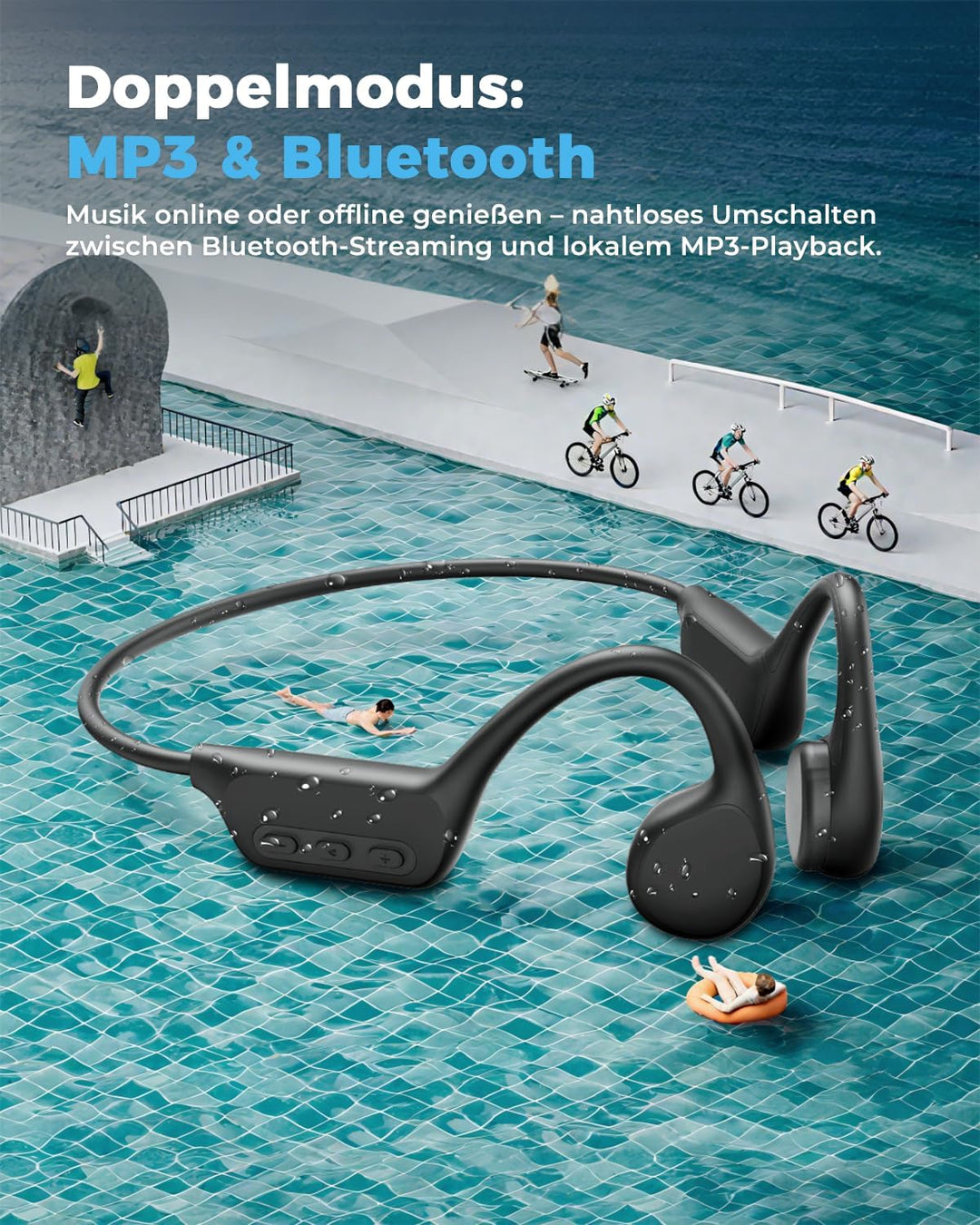 Knochenschall Kopfhörer, Kopfhörer Schwimmen, 32GB MP3 Speicher, Open Ear Kopfhörer Bluetooth 5.4, I