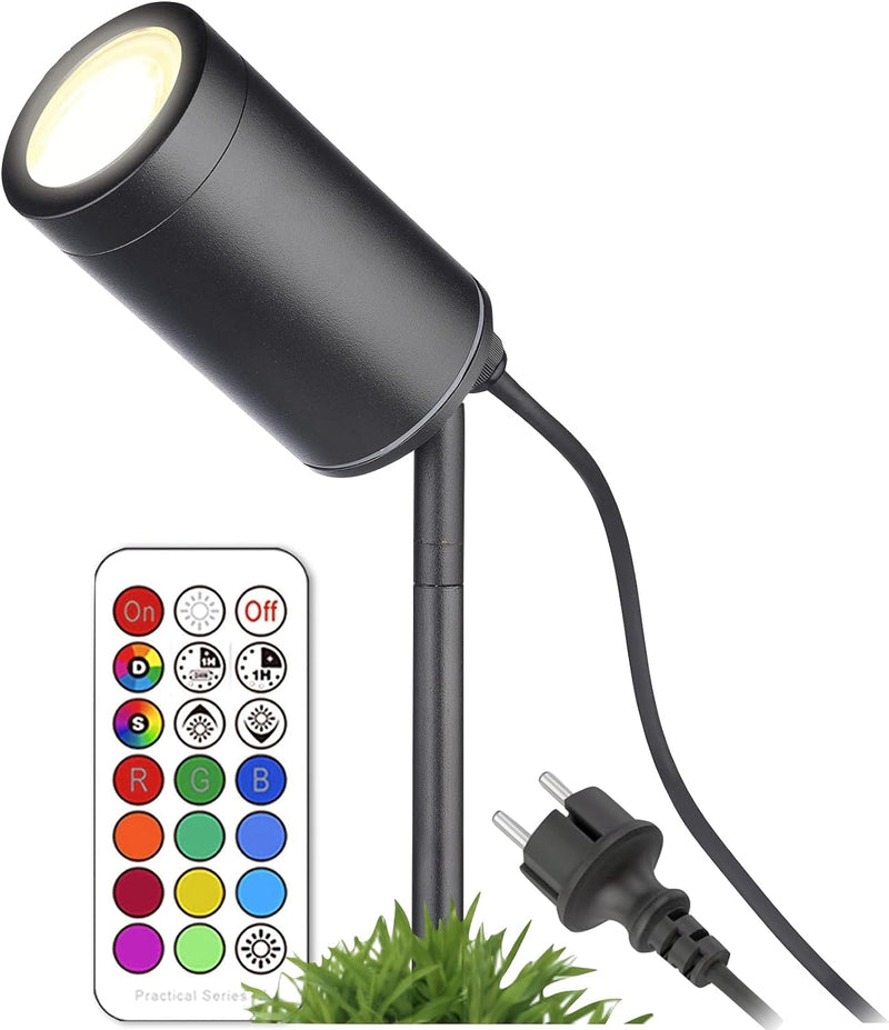 lambado® Premium LED Gartenstrahler RGB mit Erdspiess inkl. 3W GU10 - Schwarze Gartenleuchte wasserf