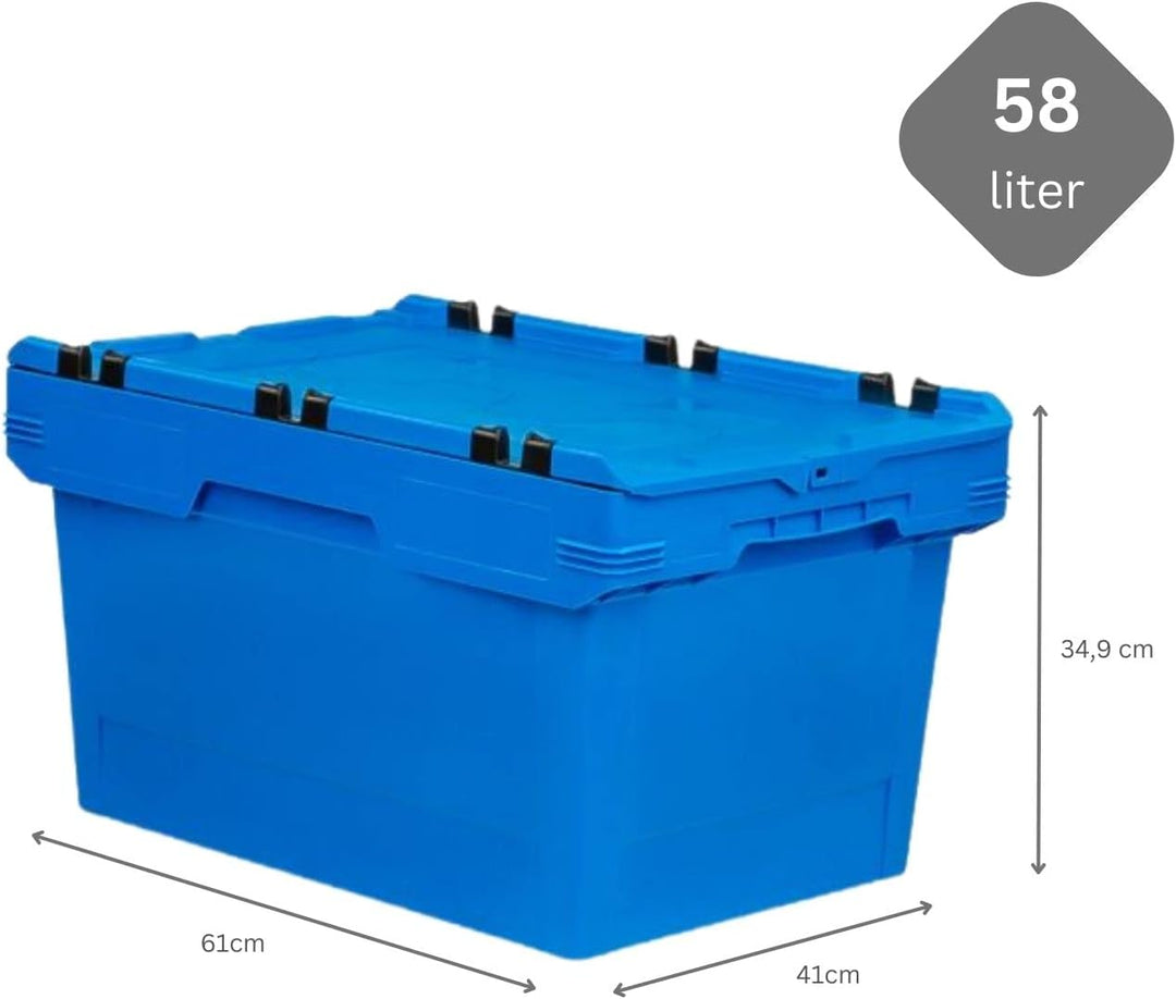 PROREGAL Conical Mehrweg-Stapelbehälter mit Krokodildeckel Blau | HxBxT 34,9x41x61cm | 58 Liter | La