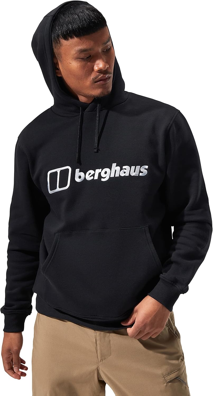 Berghaus Herren Logo Kapuzenpullover, Dazugegeben Wärme, Extra Bequem Fleecejacke, Schwarz