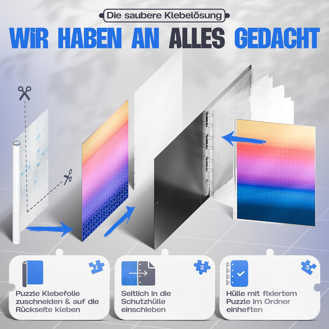 pearway - Stabile Puzzle Mappe [INKL. 5m Puzzlefolie] für Puzzles bis 1000 Teile - das perfekte Zube