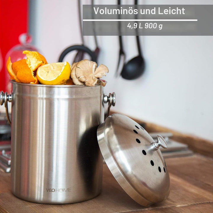 VeoHome Komposteimer für die Küche – Tischkompostbehälter für organische Abfälle und Schälen