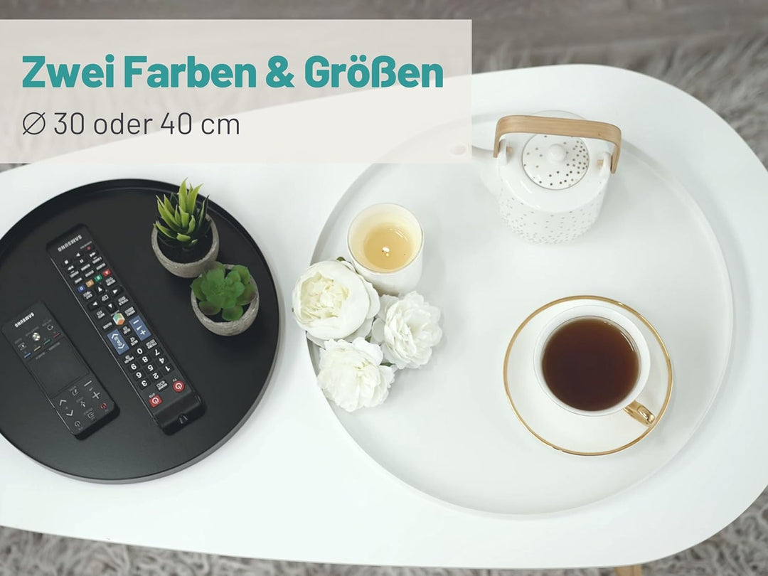 D&D Living® Deko Tablett Rund Ø 30 cm | Design Dekoteller und Dekotablett aus Metall (Weiss matt)
