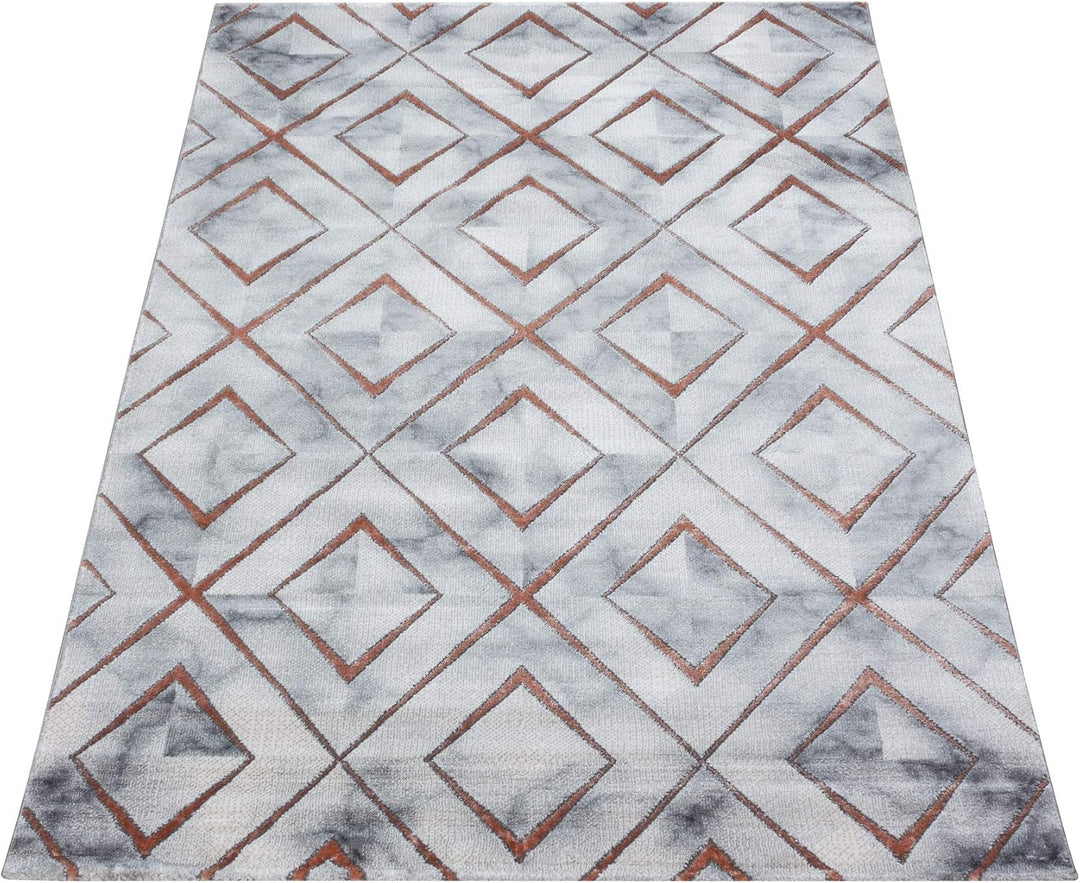 Carpetsale24 Modern Designer Teppich, Kurzflor Rauten - Marmor Optik, Rechteckig, Grau und Bronzefar