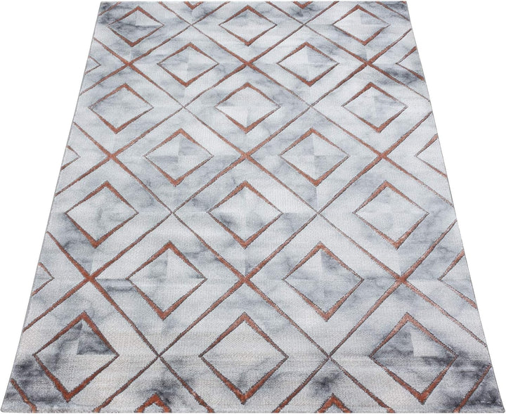 Carpetsale24 Modern Designer Teppich, Kurzflor Rauten - Marmor Optik, Rechteckig, Grau und Bronzefar