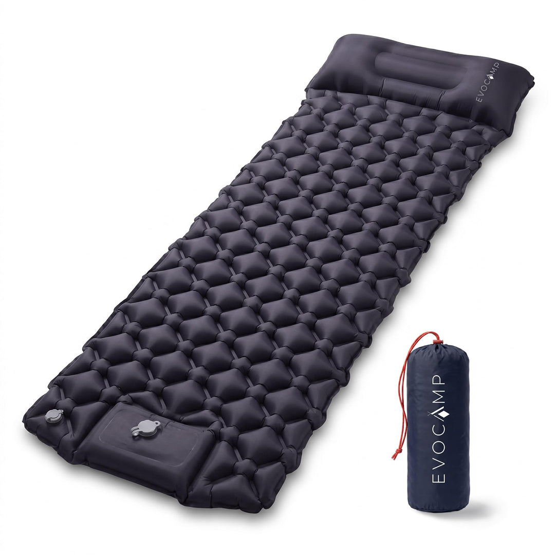 EVOCAMP Isomatte selbstaufblasend Ultraleicht, Camping Matratze, 195x60, mit integrierter Fusspumpe