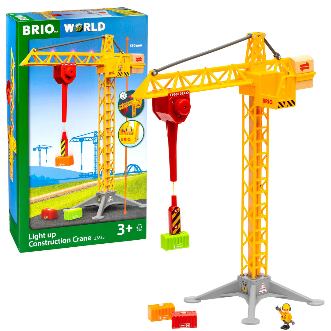 BRIO World 33835 Grosser Baukran mit Licht - Zubehör für die BRIO Holzeisenbahn - Empfohlen für Kind