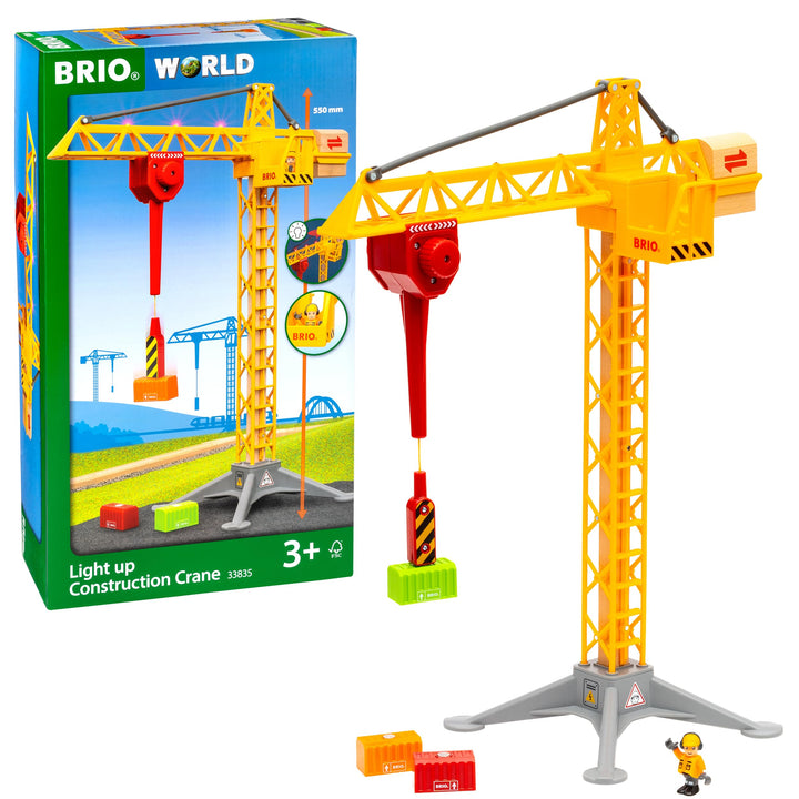 BRIO World 33835 Grosser Baukran mit Licht - Zubehör für die BRIO Holzeisenbahn - Empfohlen für Kind
