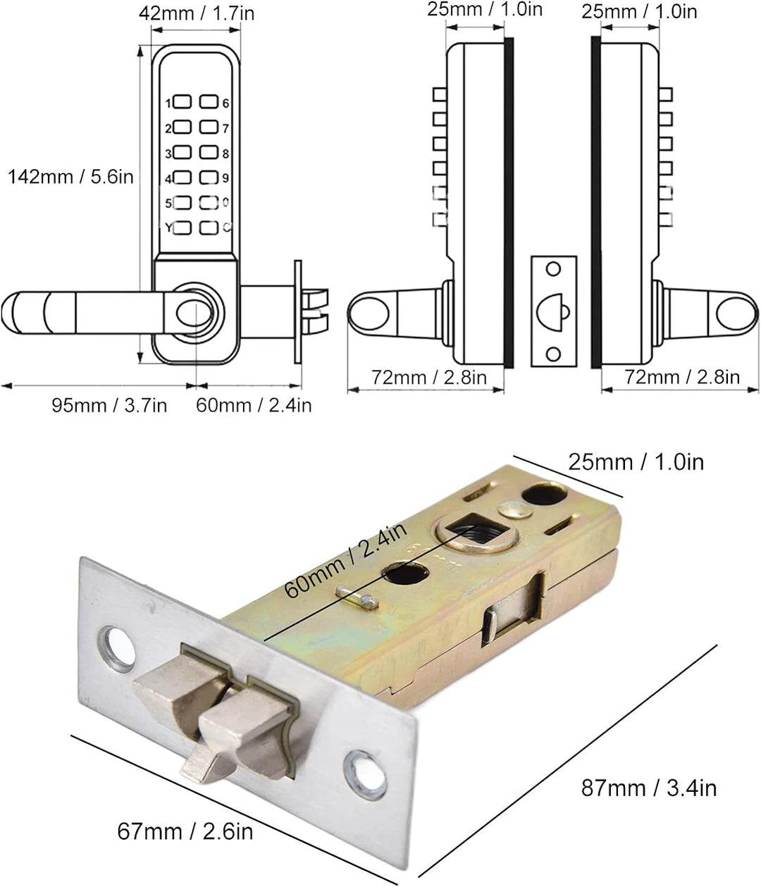 Mechanisches Tastaturschloss mit Tasten, Doppelseitiger Griff, Mechanisches Zahlenschloss, Mechanisc