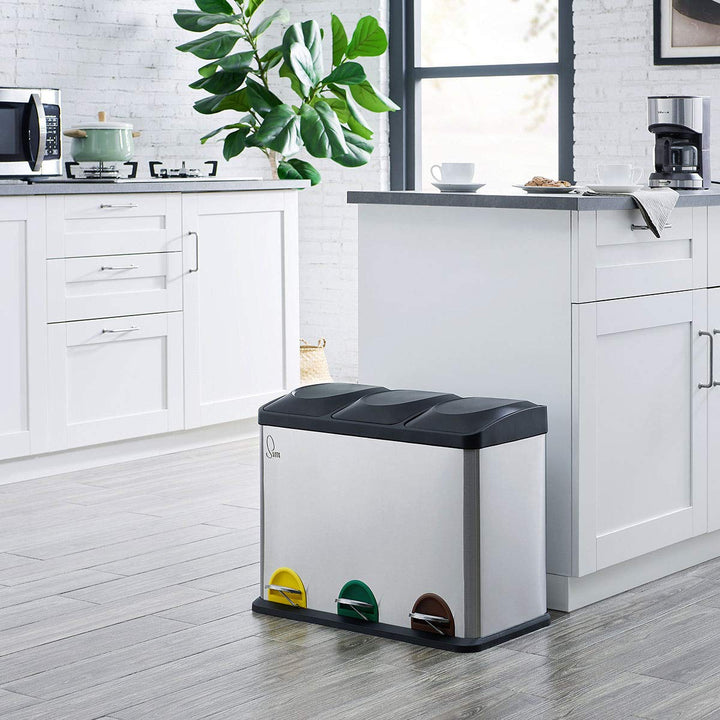 SVITA TC3X15 Treteimer Edelstahl 45 Liter Silber 3X 15L dreifach Abfalleimer 3er-Mülleimer Mülltrenn