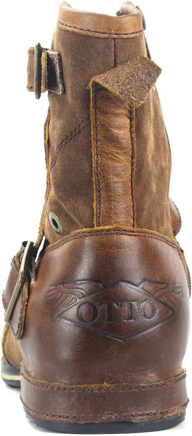 COWSDELLA Herren Stiefel aus Leder Rindsleder mit Gummisohle Biker Motorrad Boots mit Reissverschlus