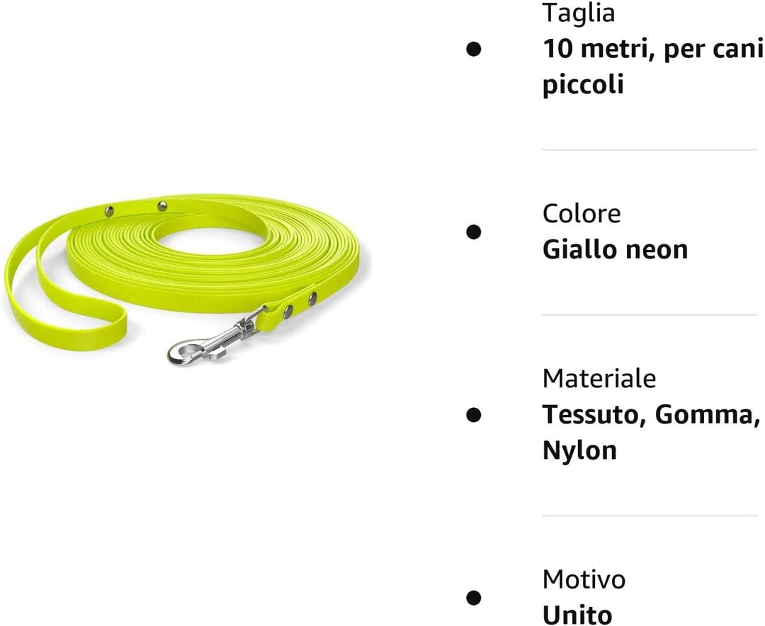 10m Schleppleine, Hundeleine, Handschlaufe, Neon-Gelb, extra schmal, schmutz- und wasserabweisend 10