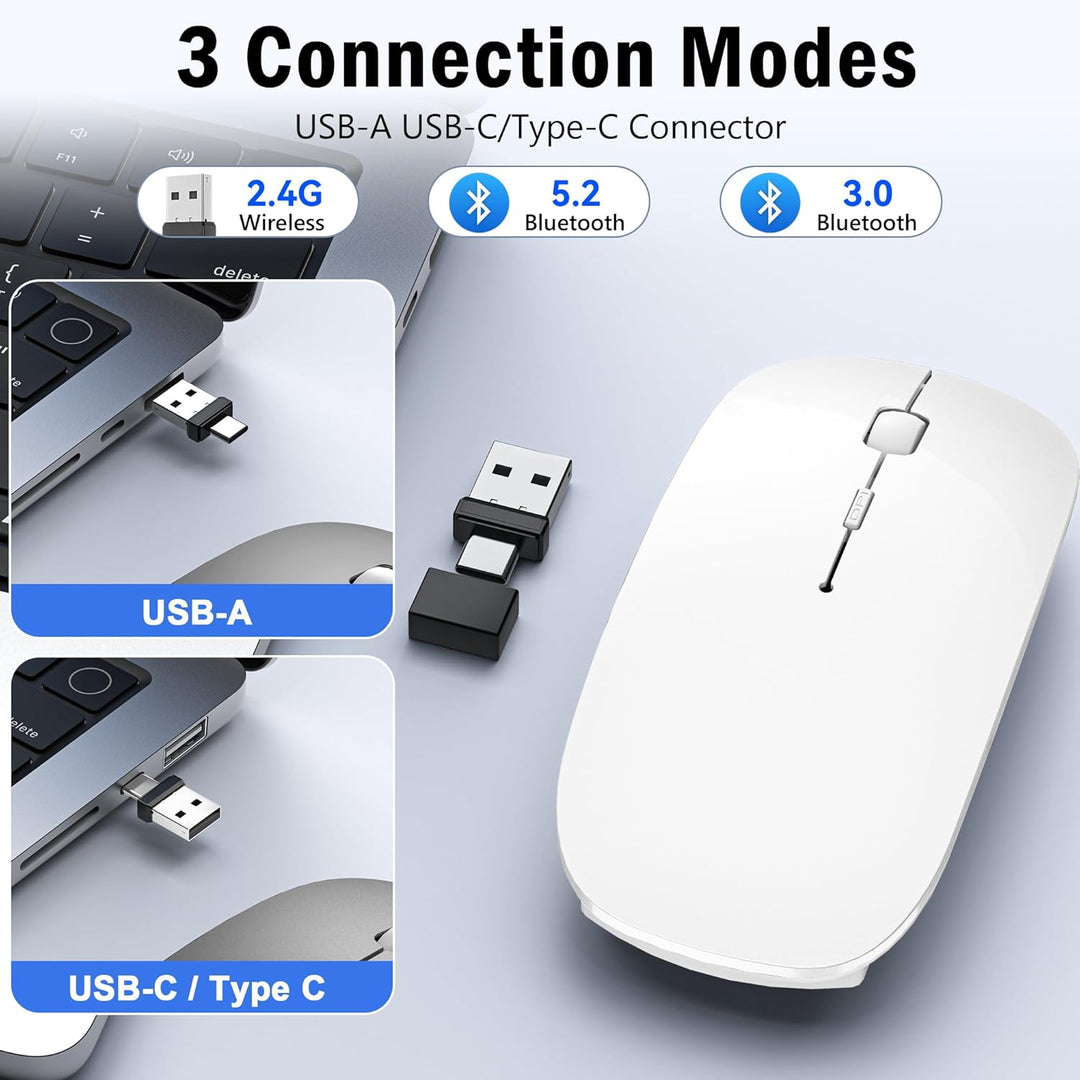 Mouse Wireless Bluetooth 5.2/3.0 e ricevitore USB-A/tipo C 2 in 1, Mouse silenzioso Con modalità jig