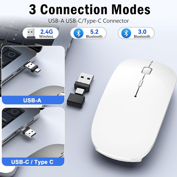 Mouse Wireless Bluetooth 5.2/3.0 e ricevitore USB-A/tipo C 2 in 1, Mouse silenzioso Con modalità jig