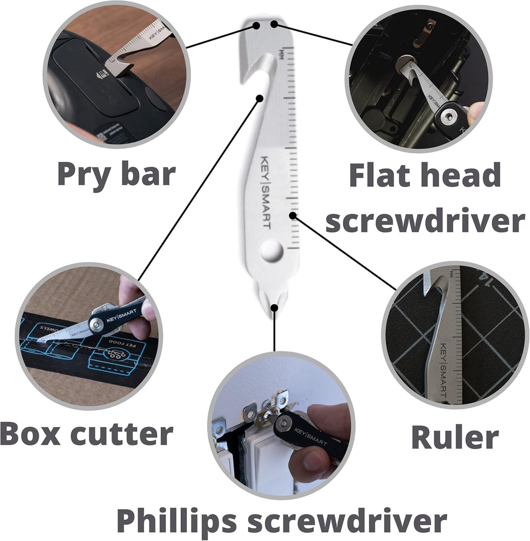 KeySmart MultiTool - 5-in-1 Mehrzweck-Schlüsselanhängerwerkzeug mit Kastenschneider, Lineal, Hebelst