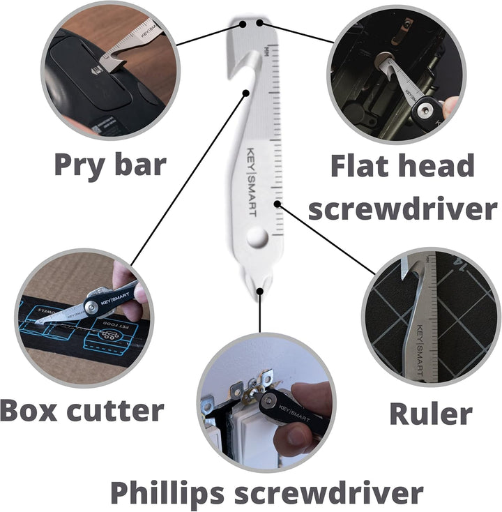 KeySmart MultiTool - 5-in-1 Mehrzweck-Schlüsselanhängerwerkzeug mit Kastenschneider, Lineal, Hebelst