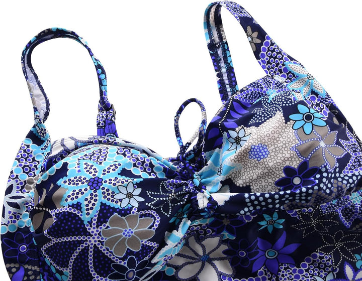 Hilor Tankini Bathing Suits for Women Plus Size Swimsuit Retro Paisley Two Piece Swimwear Blaue Blum