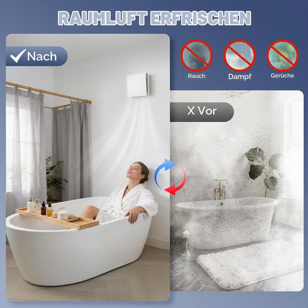 100mm Badlüfter mit Nachlauf, Badezimmer Lüfter mit 3-Gebläsestufen, 2-Timer, [35db, IPX4] Leiser Ab