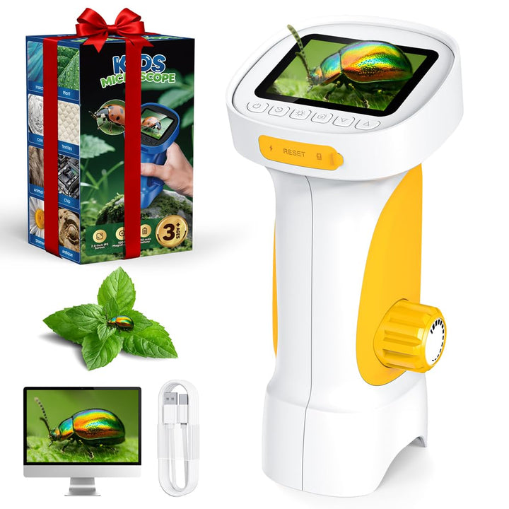 Mikroskop für Kinder, Temodu 2.4" Bildschirm, 1000X USB Tragbares Taschenmikroskop, Wiederaufladbare
