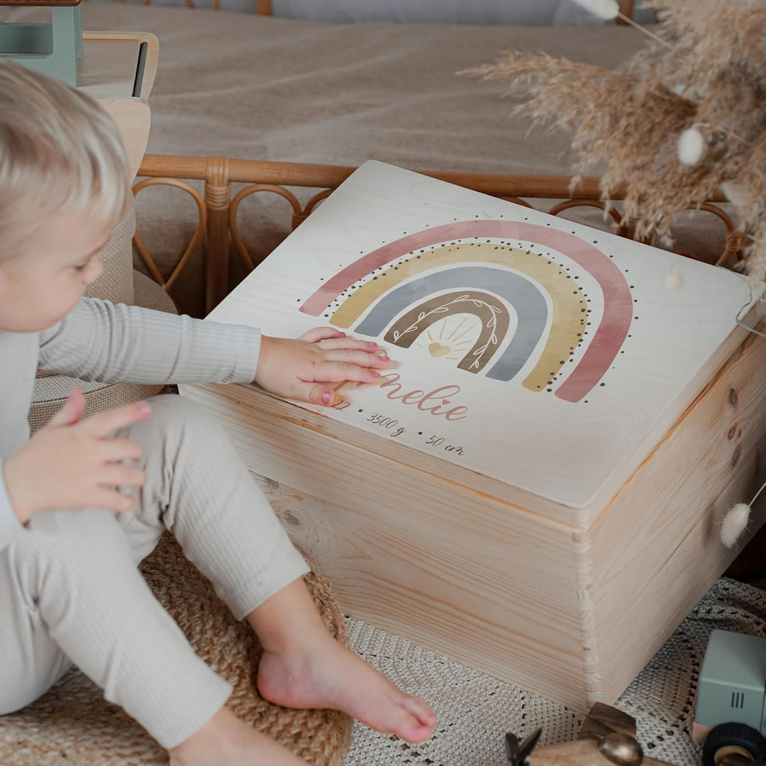 KIDSMOOD - Erinnerungsbox Baby, personalisierte Holzkiste mit Deckel, Ideal zur Aufbewahrung von Eri