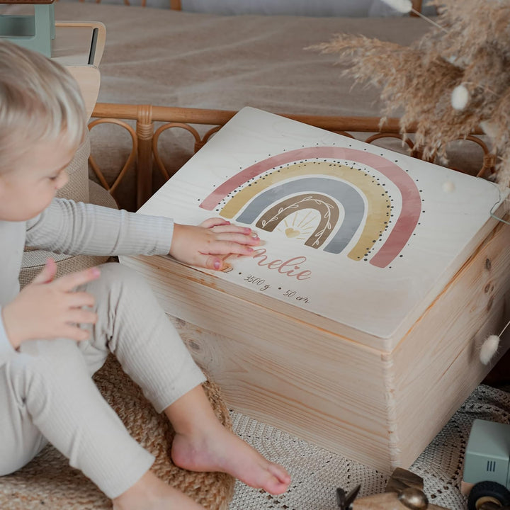 KIDSMOOD - Erinnerungsbox Baby, personalisierte Holzkiste mit Deckel, Ideal zur Aufbewahrung von Eri