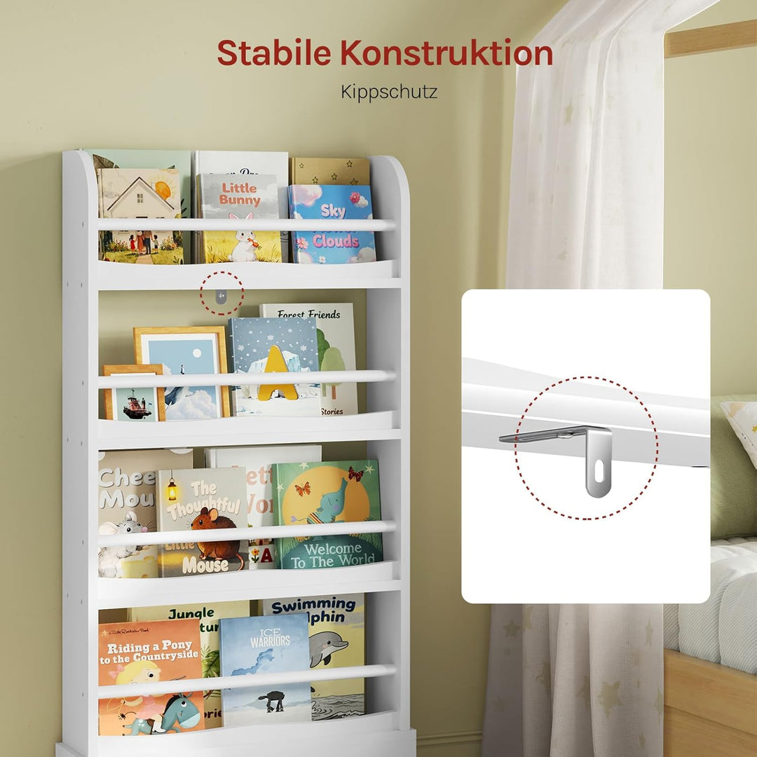 WOLTU Bücherregal Kinder, Kinderregal mit 4 Ebenen, Aufbewahrungsregal für Bücher Spielzeug, Regal f