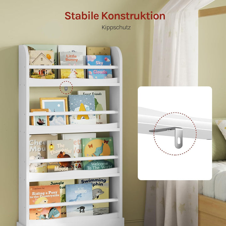 WOLTU Bücherregal Kinder, Kinderregal mit 4 Ebenen, Aufbewahrungsregal für Bücher Spielzeug, Regal f