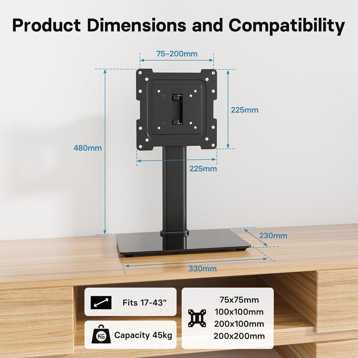 BONTEC TV Standfuss Monitor Standfuss für 17-43 Zoll LCD LED OLED Plasma Flach &amp; Curved Fernseher &amp;