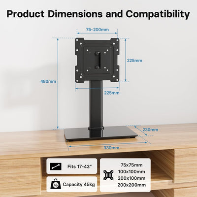 BONTEC TV Standfuss Monitor Standfuss für 17-43 Zoll LCD LED OLED Plasma Flach & Curved Fernseher &