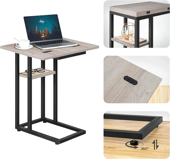 HOOBRO C-Form Beistelltisch, Klappbarer Sofatisch, Couchtisch, Kaffeetisch Snacktisch mit Lagerregal