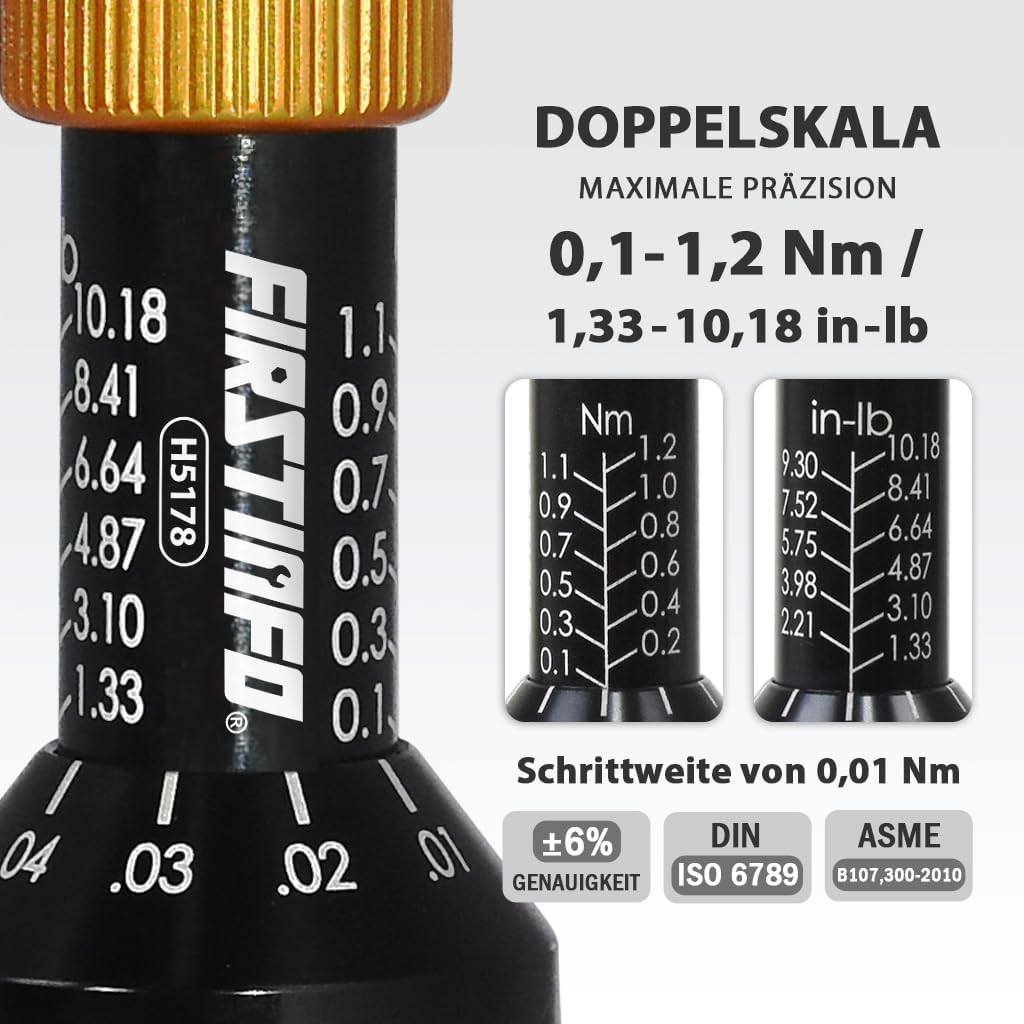 FIRSTINFO H5178 | 1/4 Zoll | 0.1-1.2 Nm, 1.33-10.18 in-lbs | Drehmomentschraubendreher | mit Rapidap