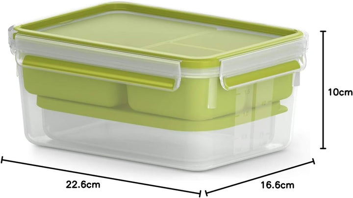 EMSA Clip & Go Lunchbox, 2,2 L, Brotdose mit 3 Einsätzen, 100 Prozent dicht, mit Frischedichtung, Tr
