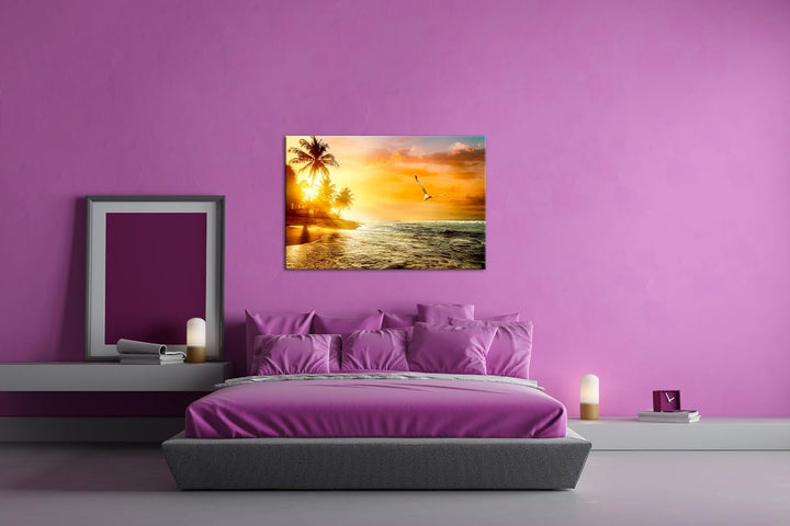Sonnenaufgang über dem Meer Format: 80x60 cm als Leinwandbild, Motiv fertig gerahmt auf Echtholzrahm