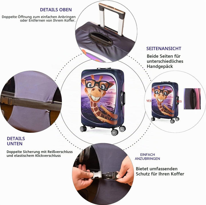 7-Mi 3D Print Design Reisen Koffer Schutz Trolley Case Cover 19"-32" Sleeve Giraffe M(Fits to 23"-25