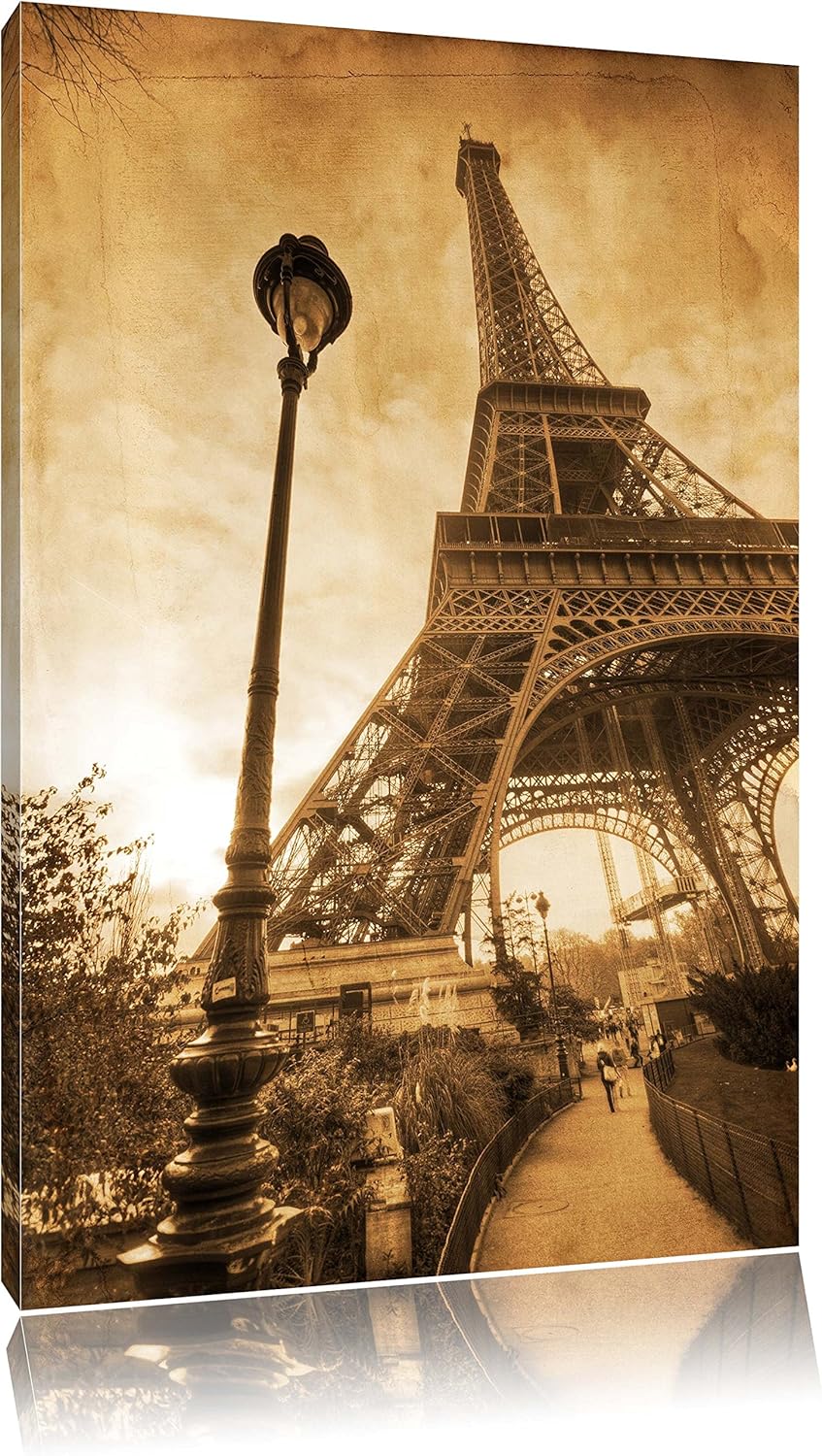 Pariser Eifelturm Retro Format: 100x70 auf Leinwand, XXL riesige Bilder fertig gerahmt mit Keilrahme